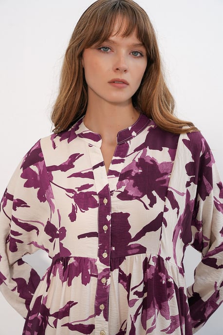 Floral Maxi Jurk Met Mandarijnkragen - Image 5