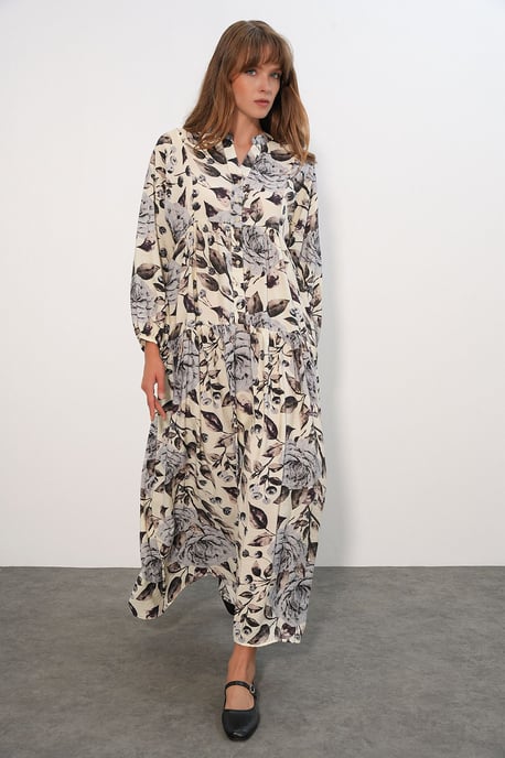 Bloemen Maxi Jurk Met Mandarin Kraag - Image 4