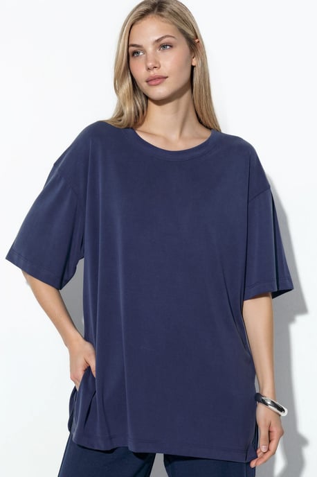 T-shirt met korte mouwen en slitsdetails op de ronde hals - Image 1