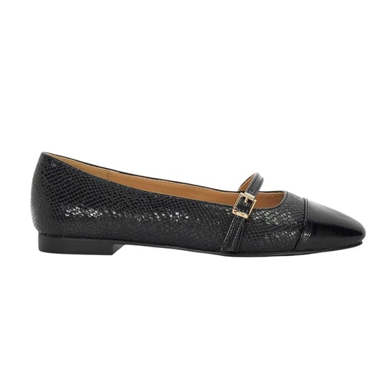 Dune London Dames Lo Hibiski Slangenpatroon Flat Mary Janes (Zwart) - Image 1