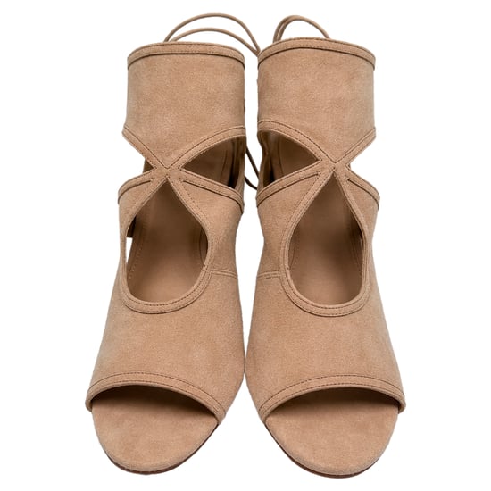 Aquazzura Sexy Thing Cutout Sandal Heels in Beige Suede - Image 2
