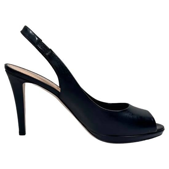 Sergio Rossi Peep-Toe Slingback Pumps in Zwart Leer - Image 1