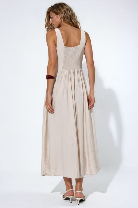 Effen Midi-jurk met Vierkante Kraag - Image 3