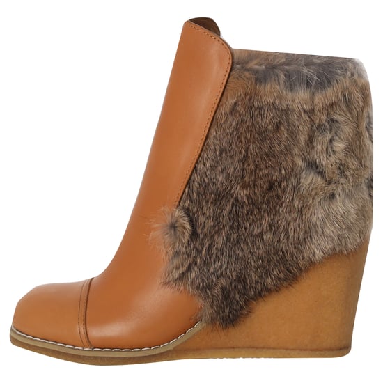 See by Chloé Wedge Enkelboots met Bontafwerking in Bruin Leer - Image 1
