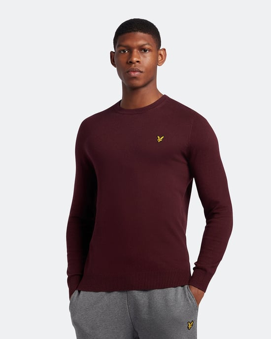 Lyle & Scott katoenen merinotrui met ronde hals in bordeauxrood - Image 1