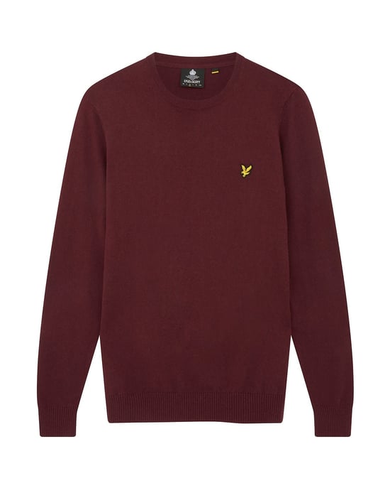 Lyle & Scott katoenen merinotrui met ronde hals in bordeauxrood - Image 5