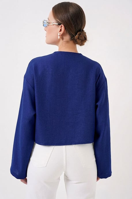 Viscose Blend V-Hals Lange Mouw Kimono met Binding Detail - Image 3