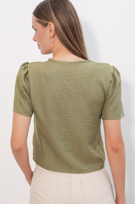 Gestructureerde V-hals Linnenmix Croptop - Image 6