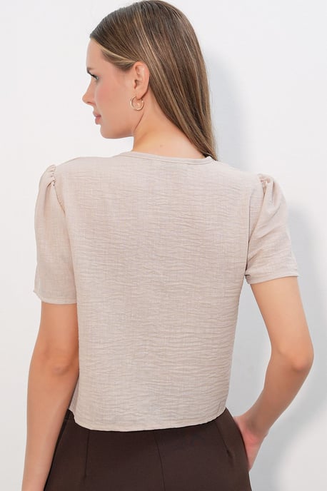 Gestructureerde V-hals Linnenmix Croptop - Image 6