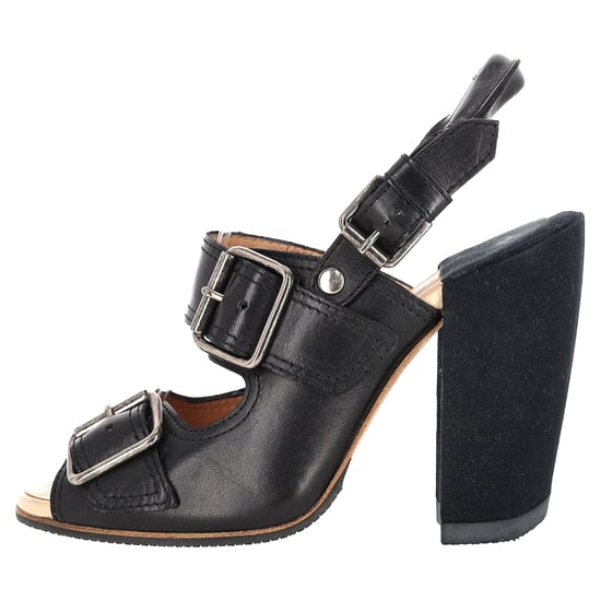 Dries Van Noten pumps met gespband en blokhak in zwart leer - Image 1