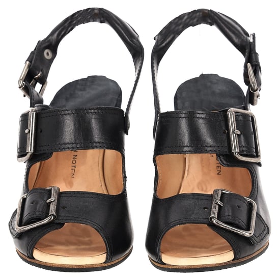 Dries Van Noten pumps met gespband en blokhak in zwart leer - Image 4