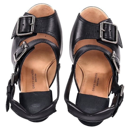 Dries Van Noten pumps met gespband en blokhak in zwart leer - Image 5