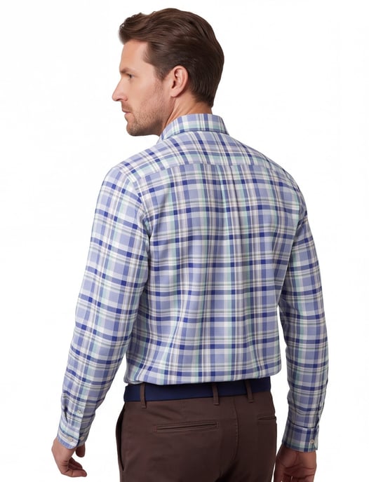 Overhemd geruit Fynch Hatton blauw met borstzak - Image 2