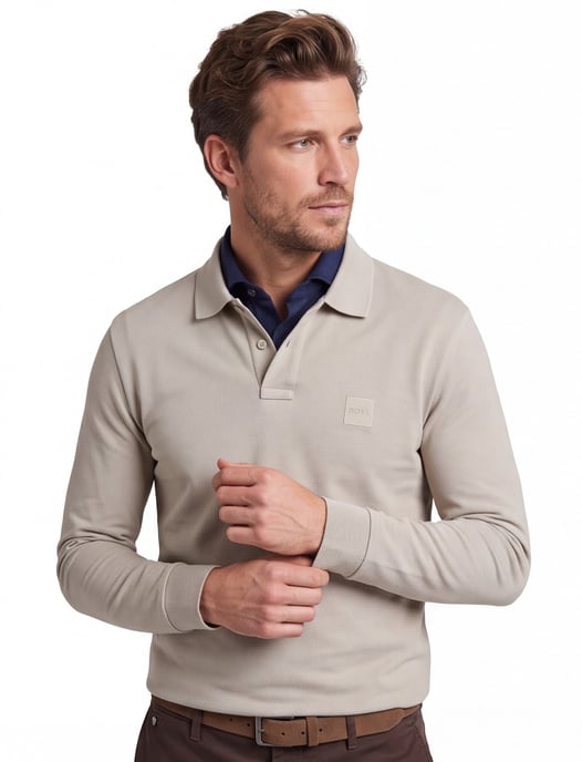 Khaki poloshirt Boss Orange Passerby lange mouwen - Image 2