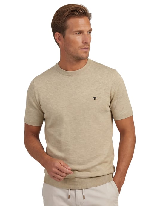 Beige T-shirt Fynch Hatton ronde hals wijde fit - Image 1