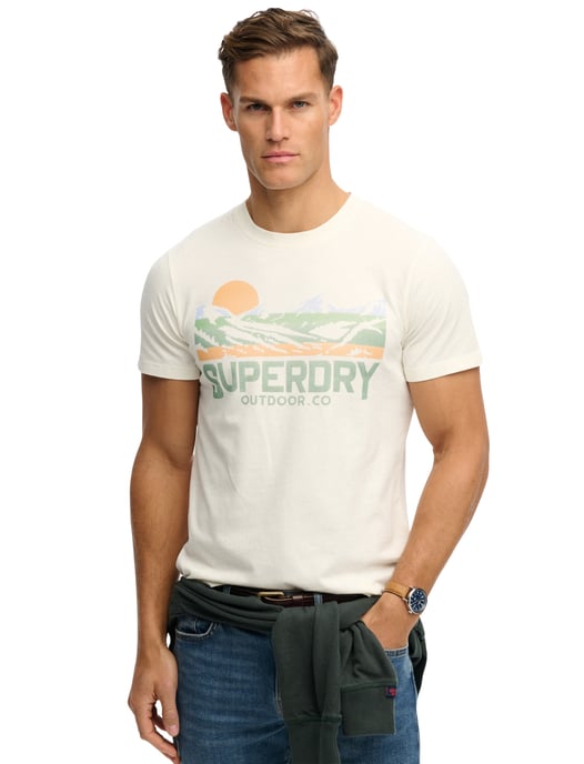 T-shirt Superdry crème korte mouw opdruk slim fit - Image 1