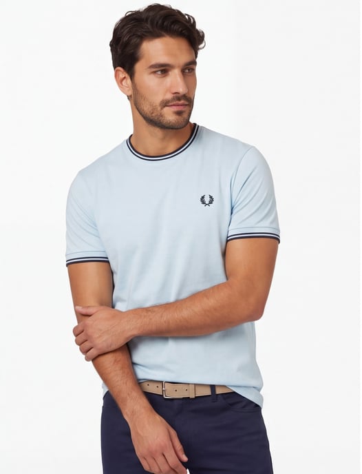 Fred Perry t-shirt lichtblauw katoen stretch - Image 1