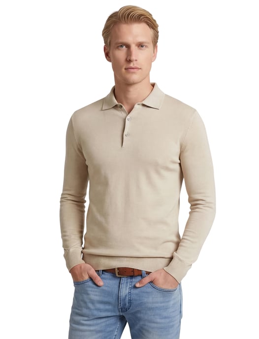 Lange mouw polo Thomas Maine beige met boord - Image 1