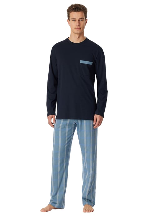 Schiesser blauwe pyjama geruit katoen - Image 1