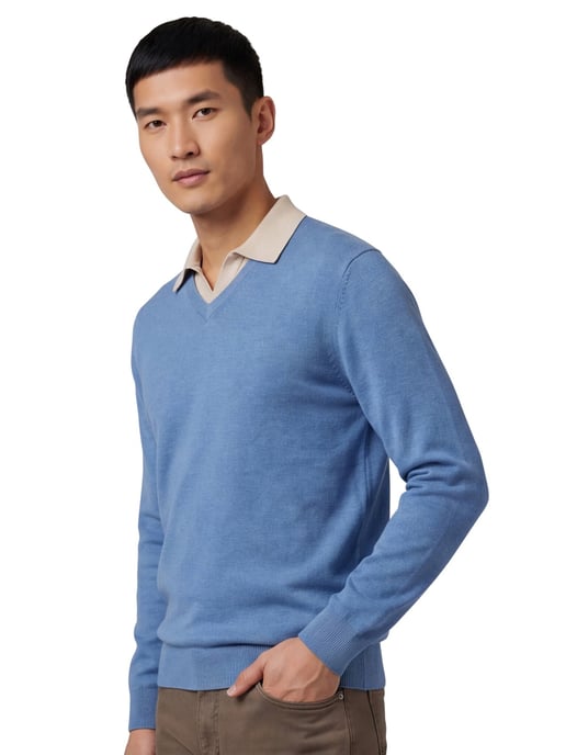 Casa Moda trui v-hals blauw effen wijde fit katoen - Image 1