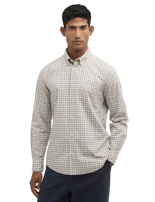 Geruit overhemd Barbour Tailored Fit beige met borstzak - Image 1