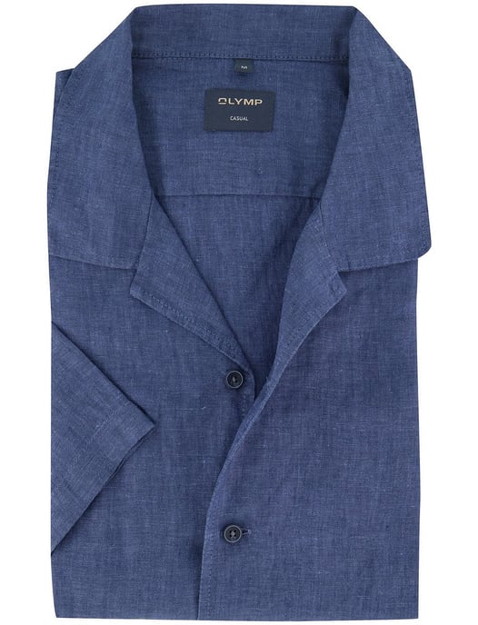 Overhemd Olymp blauw linnen gemeleerd korte mouwen - Image 1