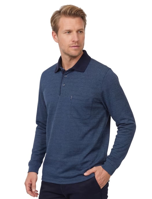 Casa Moda Polo lange mouw donkerblauw effen katoen - Image 1