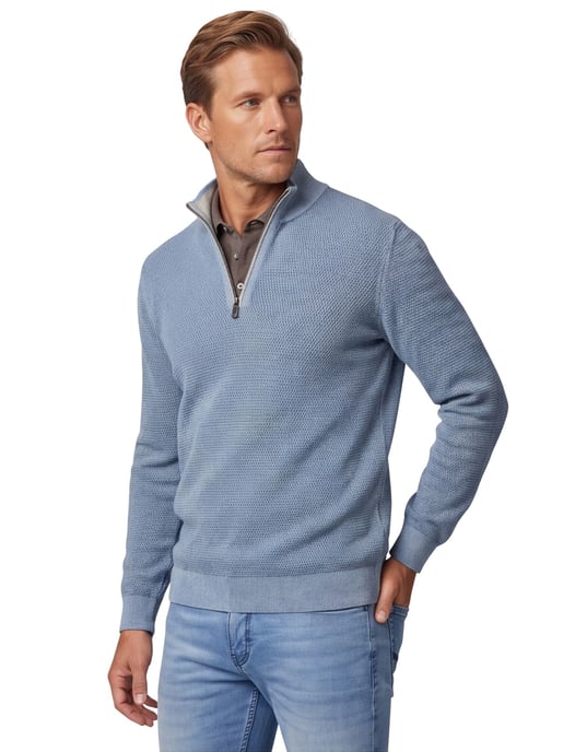 trui half-zip met textuur Casa Moda blauw ronde hals - Image 1