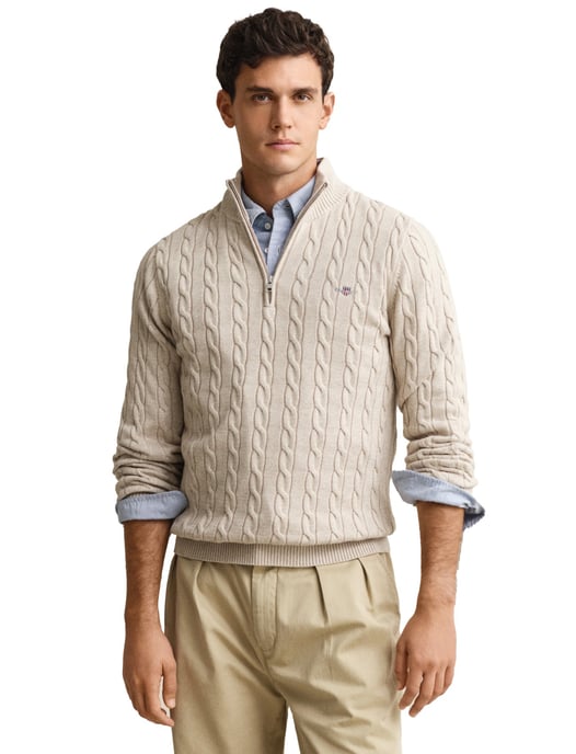 Gant kabeltrui beige katoen half zipje - Image 1