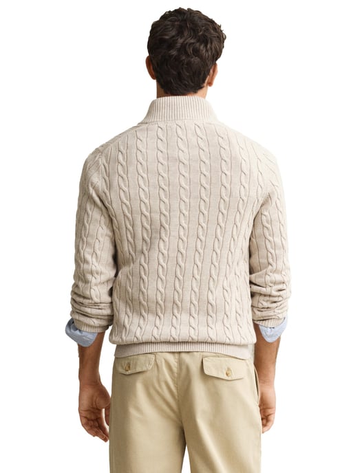 Gant kabeltrui beige katoen half zipje - Image 2