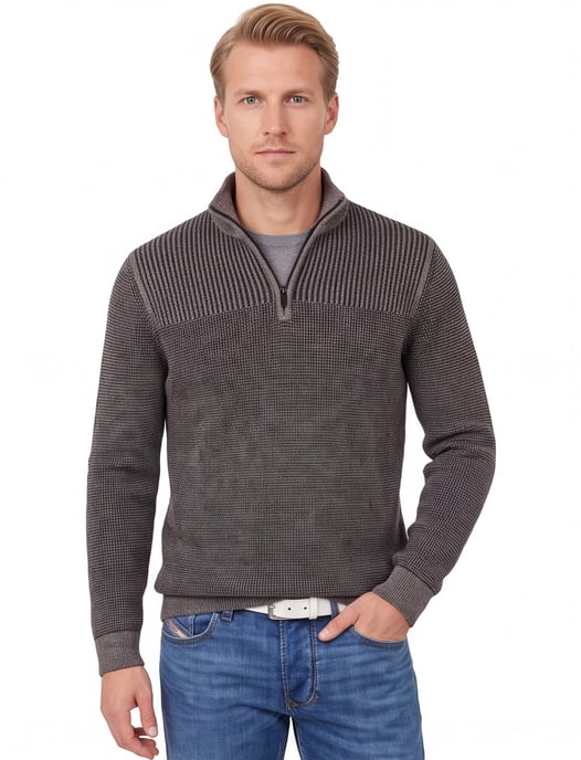 Half zip trui Casa Moda grijs structuur - Image 2