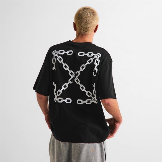 Off White Heren-T-shirt met kettingprint (Zwart) - Image 4