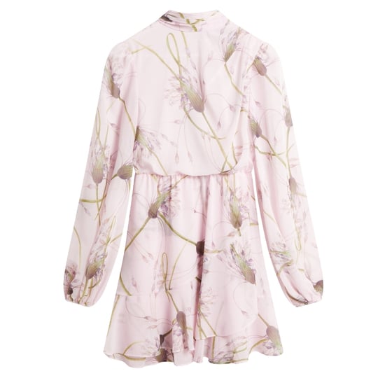 Ted Baker Arakas Bedrukte Jurk Met Lange Mouwen En Strik Bij De Hals In Lichtroze - Image 1