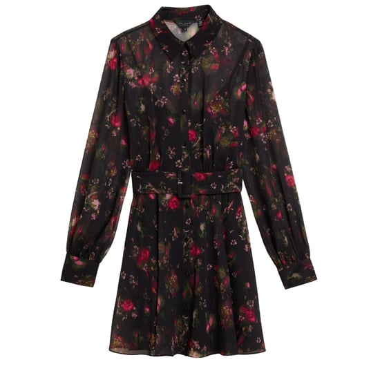 Ted Baker Ebene Zwarte Jurk Met Kraag En Print, Knoopsluiting - Image 1