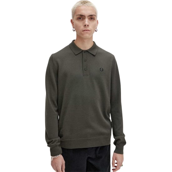 Fred Perry Effen Veldgroene Gebreide Polo Met Lange Mouwen - Image 2