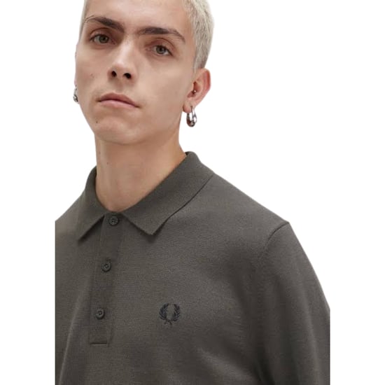 Fred Perry Effen Veldgroene Gebreide Polo Met Lange Mouwen - Image 3