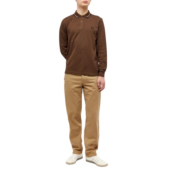 Fred Perry Zwarte Polo Met Dubbele Kraag En Lange Mouwen In De Kleur Burnt Tobacco - Image 5