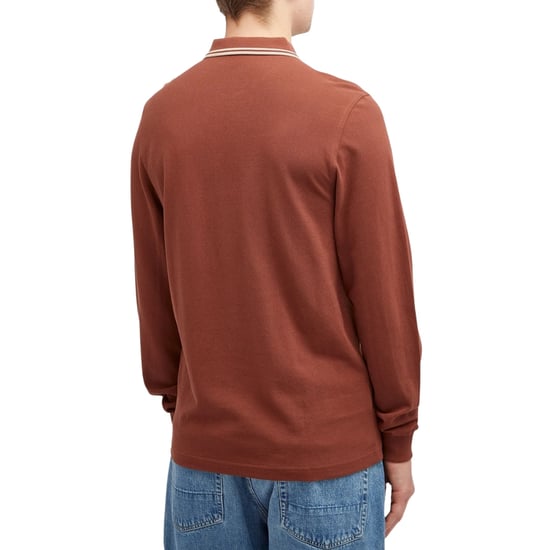 Fred Perry Zwarte Polo Met Dubbele Kraag En Lange Mouwen In Whiskybruine Kleur - Image 3