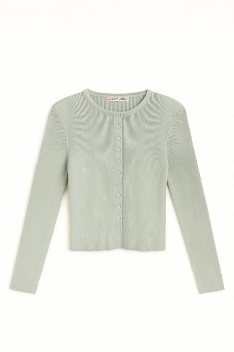 Geknoopte Slim Fit Ribbelgebreide Cardigan - Image 1