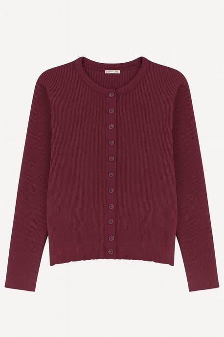 Geknoopte Slim Fit Ribbelgebreide Cardigan - Image 1