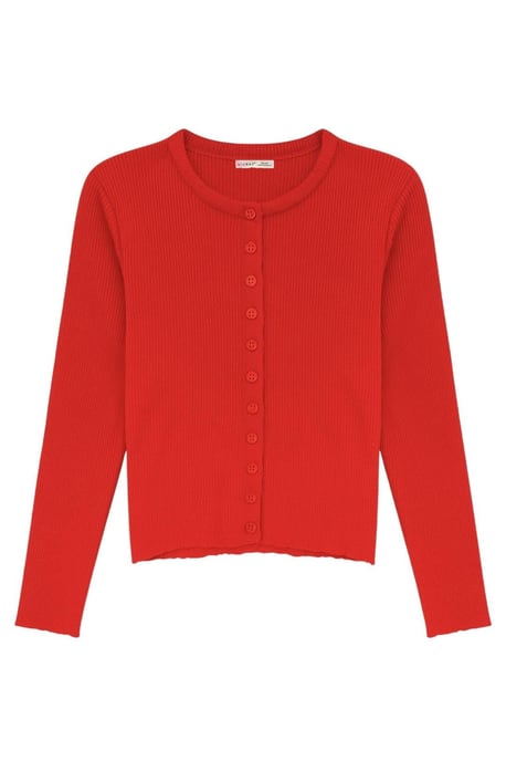 Geknoopte Slim Fit Ribbelgebreide Cardigan - Image 1