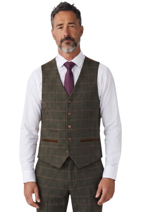 Groen tweed vest voor heren met visgraatmotief - Harris - Image 1