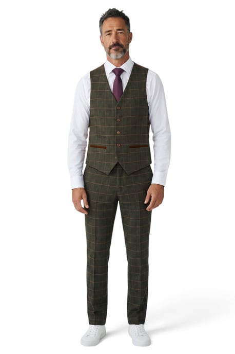 Groen tweed vest voor heren met visgraatmotief - Harris - Image 2