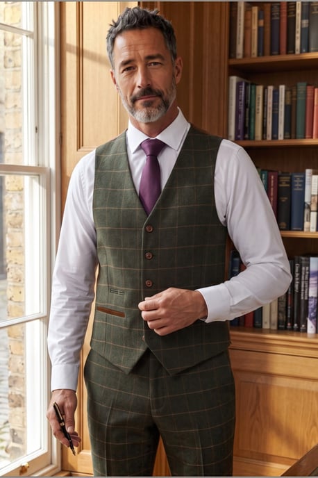 Groen tweed vest voor heren met visgraatmotief - Harris - Image 3
