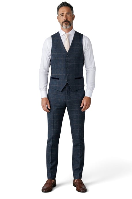 Marineblauwe tweed gilet voor heren met visgraatmotief - Harris - Image 2