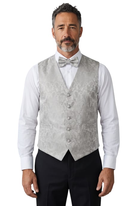 Grijze driedelige set voor heren met paisleyprint, vest, vlinderdas en zakdoek - Robert - Image 1
