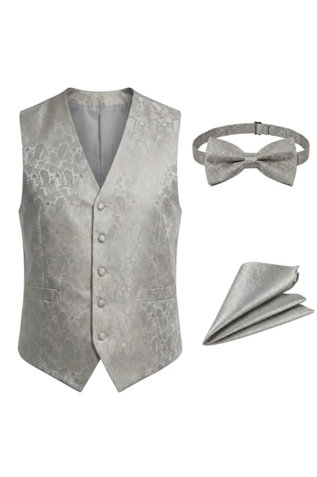 Grijze driedelige set voor heren met paisleyprint, vest, vlinderdas en zakdoek - Robert - Image 2