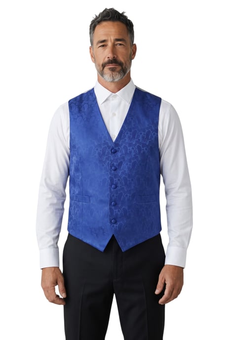 Herenset bestaande uit een blauw paisley bloemenpatroon, bestaande uit een driedelig vest, vlinderdas en zakdoek - Robert - Image 5