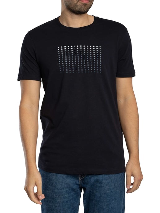 Armani Exchange Slim Brand Repeat Graphic T-Shirt, Blauw - Image 1