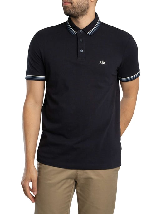 Armani Exchange Slim Fit Poloshirt Met Gestreepte Kraag, Blauw - Image 2